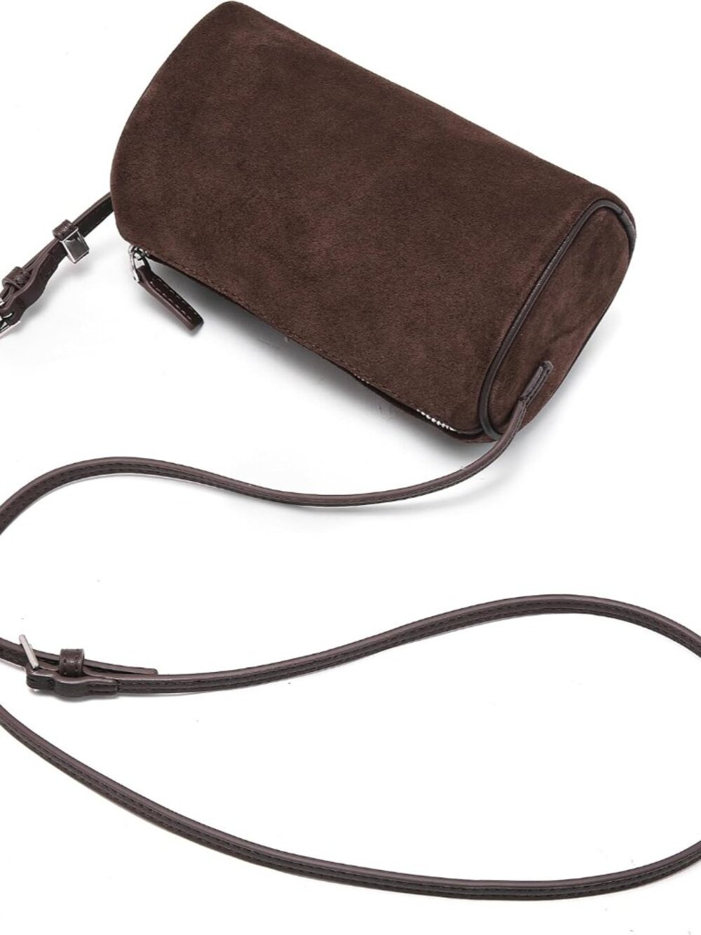 Genuine Leather Crossbody Bag: Small Barrel Purse for Women | Nubuck Leather, Mi - Picture 4 of 9